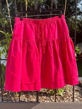 Gap Women’s Hot Pink Linen Tiered Skirt Size XS Boho Y2K Peasant Colorful